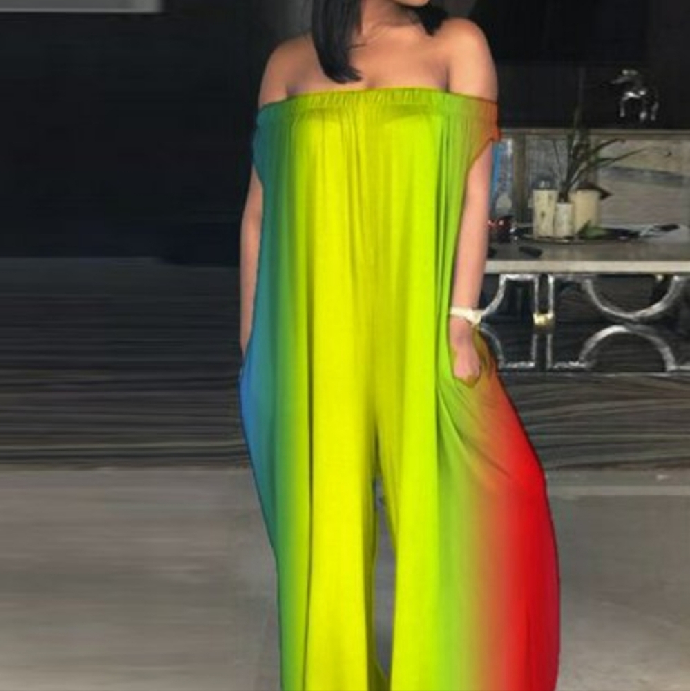 Off the Shoulders Gradient Loose Jumpsuit